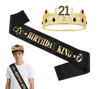 Exipsat Ensemble écharpe couronne d'anniversaire, couronne dorée pour homme, costume de roi 21e anniversaire, décoration d'anniversaire