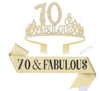 Exipsat Lot de 3 couronnes d'anniversaire dorées pour 70e anniversaire - Décoration d'anniversaire dorée à paillettes - Pour femme - Cadeaux d'invités pour fête d'anniversaire