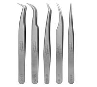 Existing Beauty Eyelash Extension Tweezers - 5 PCS of Lash DIY Precision Set, Curved Volume Lash Tweezers - Cluster Application and Removal of Eye Lashes Extensions Stainless Steel