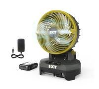 EXIT 20V Ventilateur portable extérieur à brumisation EX022, alimenté par batterie avec 3 vitesses et 3 réglages de brume, posable sur seau pour le camping