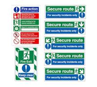 Exit Sign Kit - 7-Piece Fire Action Notice Decals for Wall Display | Self Adhesive Paper Signs with Clear Instructions for Indoor Safety in Garages, Hallways, Warehouses, and Schools