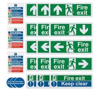 Exit Signs Kit, Adhesive 21-Piece Fire Escape Labels Set, 7.87x5.91 inches, Large Font Emergencies Stickers, Directional Icons, Bright Colors for Home Safety, Commercial Use