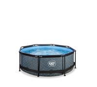EXIT TOYS Piscine Tubulaire Stone - ø244x76cm - Piscine Hors Sol Ronde Compacte avec Pompe Filtrante à Cartouche - Entrée Basse - Idéal pour Les Jeunes Enfants - Cadre Stable - Design Unique - Gris