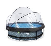 EXIT Stone Piscine Tubulaire ø300 - Piscine Hors Sol - avec Pompe de Filtration & Dôme - Rond - Gris
