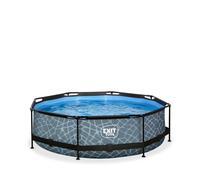EXIT TOYS Piscine Tubulaire Stone - ø300x76cm - Piscine Hors Sol Ronde avec Pompe Filtrante à Cartouche - Entrée Basse - Idéal pour Les Jeunes Enfants - Cadre Stable - Design Unique - Gris