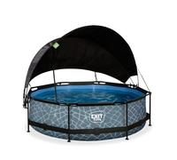 EXIT Toys Piscine Stone avec Voile d'Ombrage - ø300x76cm - Piscine Hors Sol Ronde avec Pompe Filtrante à Cartouche - Protection Optimale Contre Les Rayons UV - Entrée Basse - Design Unique - Gris