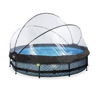 EXIT Stone Piscine Tubulaire ø360 - Piscine Hors Sol - avec Pompe de Filtration & Dôme - Rond - Gris