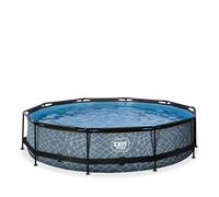 EXIT Stone Piscine Tubulaire ø360 - Piscine Hors Sol - avec Pompe de Filtration - Rond - Gris