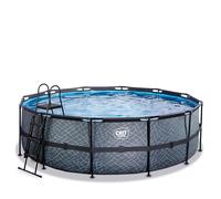 EXIT Stone Piscine Tubulaire ø450 - Piscine Hors Sol - avec Pompe de Filtration - Rond - Gris