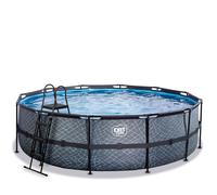 EXIT Stone Piscine Tubulaire ø488 - Piscine Hors Sol - avec Pompe de Filtration - Rond - Gris