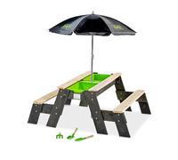 EXIT Toys Aksent Table de Pique-Nique en Bois avec Bacs d'Eau & Sable - 2 Bancs, Parasol, Outils de Jardinage & Couvercle - 100% FSC Bois de Cèdre - 120x94x50cm