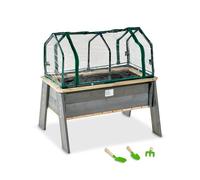 EXIT Toys Aksent Table de Plantation en Bois L avec Serre et Outils de Jardinage - pour Enfants - avec Tapis de Racines - Jardin Potager sur Pieds pour Extérieur - 70% FSC Bois de Pin - 94x68x50cm