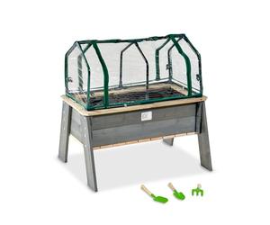 EXIT Toys Aksent Table de Plantation en Bois L avec Serre et Outils de Jardinage - pour Enfants - avec Tapis de Racines - Jardin Potager sur Pieds pour Extérieur - 70% FSC Bois de Pin - 94x68x50cm