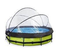 EXIT Toys Piscine avec Dôme Ronde Ø 360 x 76 cm avec Pompe Filtrante et Bâche - Piscine Hors Sol pour Enfants - Cadre en Acier - TÜV CE en 16582 - Lime Pool - Vert