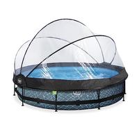 EXIT Toys Piscine avec Dôme Ronde Ø 360 x 76 cm avec Pompe Filtrante et Bâche - Piscine Hors Sol pour Enfants - Cadre en Acier - TÜV CE en 16582 - Stone Pool - Gris