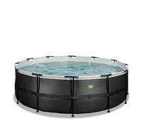 EXIT Toys Piscine Black Leather - ø427x122cm - Grande Piscine Ronde EXIT Toys avec Pompe de Filtration à Cartouche - Piscine Extra Profonde - Cadre Solide - Échelle de Piscine Incluse - Noir