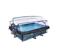 EXIT TOYS Piscine Hors Sol Rectangulaire 220 x 150 x 65 cm avec Pompe Filtrante - avec Bâche Multifonctionnelle - Piscine Tubulaire pour Enfants - Certifiée TÜV CE en 16582 - Stone Pool - Gris