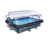 EXIT TOYS Piscine Hors Sol Rectangulaire 300 x 200 x 65 cm avec Pompe Filtrante - avec Bâche Multifonctionnelle - Piscine Tubulaire à Cadre Acier - Certifiée TÜV CE en 16582 - Stone Pool - Gris