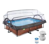 EXIT Toys Piscine Hors Sol Rectangulaire 300 x 200 x 65 cm avec Pompe Filtrante - avec Bâche Multifonctionnelle - Piscine Tubulaire à Cadre Acier - Certifiée TÜV CE en 16582 - Wood - Marron