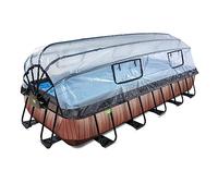 EXIT Toys Piscine Hors Sol Rectangulaire 540 x 250 x 100 cm avec Pompe à Chaleur - Piscine Tubulaire pour Famille - avec Dôme et Filtre à Sable - TÜV, CE et en 16582 - Wood - Marron