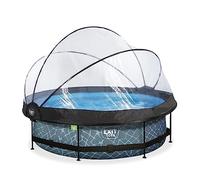 EXIT Toys Piscine Hors Sol Ronde ø 300 x 76 cm avec Dôme-Bâche et Pompe Filtrante - pour Enfants Dès 6 Ans - Cadre en Acier - TÜV, CE, en 16582 - Stone - Stone Pool - Gris