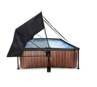 EXIT TOYS Piscine Wood avec Voile d'Ombrage - 300x200x65cm - Piscine Hors Sol Rectangulaire avec Pompe Filtrante à Cartouche - Protection Optimale Contre Les Rayons UV - Entrée Basse - Marron