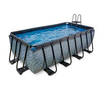 EXIT TOYS Piscine Stone - 400x200x122cm - Grande Piscine à Cadre rectangulaire avec Pompe à Filtre à Cartouche - Piscine Extra Profonde - Cadre Solide - Comprend échelle de Piscine - Gris