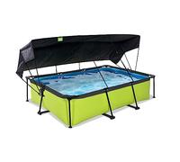 EXIT Toys Piscine Lime avec Voile d'Ombrage - 300x200x65cm - Piscine Hors Sol Rectangulaire avec Pompe Filtrante à Cartouche - Protection Optimale Contre Les Rayons UV - Entrée Basse - Vert