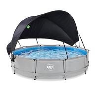 EXIT Toys Piscine Soft Grey avec Voile d'Ombrage - ø360x76cm - Piscine Hors Sol Ronde avec Pompe Filtrante à Cartouche - Protection Optimale Contre Les Rayons UV - Entrée Basse - Design Unique - Gris