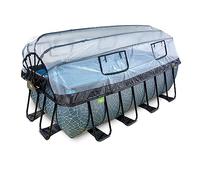 EXIT TOYS Piscine Stone avec dôme - 400x200x122cm - Grande Piscine rectangulaire avec Pompe à Filtre à Sable, Pompe à Chaleur et échelle - Extra Profonde - Eau de Piscine Propre et Chaude - Gris