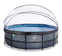 EXIT Toys Piscine Stone avec dôme Multifonctionnel - ø488x122cm - Grande Piscine avec Pompe à Filtre à Sable et échelle - Piscine Extra Profonde - pour Une Eau de Piscine Propre et Chaude - Gris