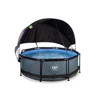 EXIT TOYS Piscine Stone avec Voile d'Ombrage - ø244x76cm - Piscine Hors Sol Ronde avec Pompe Filtrante à Cartouche - Protection Optimale Contre Les Rayons UV - Entrée Basse - Design Unique - Gris