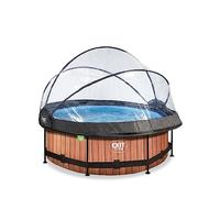 EXIT TOYS Piscine Tubulaire Lime avec Dôme Multifonctionnel - ø244x76cm - Piscine Hors Sol Ronde avec Pompe Filtrante à Cartouche - Entrée Basse - pour l'eau de la Piscine Propre et Chaude - Marron