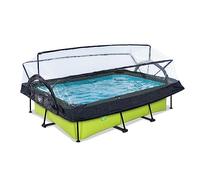 EXIT Toys Piscine Tubulaire Lime avec Dôme Multifonctionnel - 300x200x65cm - Piscine Hors Sol Rectangulaire avec Pompe Filtrante - Entrée Basse - pour l'eau de la Piscine Propre et Chaude - Vert