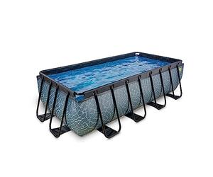 EXIT Toys Piscine Tubulaire Rectangulaire 400 x 200 x 100 cm avec Pompe Filtrante - Piscine Hors Sol pour Familles et Enfants - Bassin Acier TÜV CE en 16582 - Stone - Gris