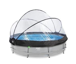 EXIT Toys Piscine Tubulaire Soft Grey avec Dôme Multifonctionnel - ø360x76cm - Piscine Hors Sol Ronde avec Pompe Filtrante à Cartouche - Entrée Basse - Pour l'Eau de la Piscine Propre et Chaude - Gris