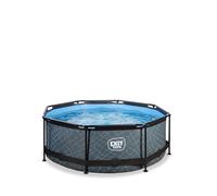 EXIT TOYS Piscine Tubulaire Stone - ø244x76cm - Piscine Hors Sol Ronde Compacte avec Pompe Filtrante à Cartouche - Entrée Basse - Idéal pour Les Jeunes Enfants - Cadre Stable - Design Unique - Gris