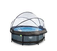 EXIT TOYS Piscine Tubulaire Stone avec Dôme Multifonctionnel - ø244x76cm - Piscine Hors Sol Ronde avec Pompe Filtrante à Cartouche - Entrée Basse - pour l'eau de la Piscine Propre et Chaude - Gris