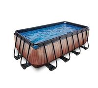 Piscine Tubulaire Rectangulaire - EXIT Toys - Wood - 400x200x122cm - Pompe Filtrante - Marron