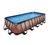 EXIT TOYS Piscine Wood - 540x250x122cm - Grande Piscine à Cadre rectangulaire avec Pompe à Filtre à Cartouche - Extra Profonde - Cadre Solide - Comprend échelle de Piscine - Design Unique - Marron