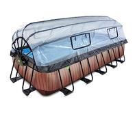 EXIT TOYS Piscine Wood avec dôme Multifonctionnel - 540x250x122cm - Grande Piscine rectangulaire avec Pompe à Filtre à Sable et échelle - Extra Profonde - Eau de Piscine Propre et Chaude - Marron