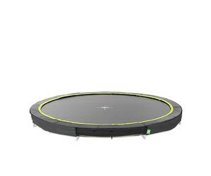 EXIT Toys Trampoline Enterré Silhouette Sports - ø427cm - Grand Trampoline Rond Semi-Enterré Extérieur - A Partir de 14 Ans - Système de Protection des Pieds Inclus - Bonne Puissance de Saut - Noir