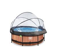 EXIT Wood Piscine Tubulaire ø244 - Piscine Hors Sol - avec Pompe de Filtration & Dôme - Marron
