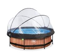 EXIT Wood Piscine Tubulaire ø300 - Piscine Hors Sol - avec Pompe de Filtration & Dôme - Marron