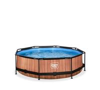 EXIT Wood Piscine Tubulaire ø300 - Piscine Hors Sol - avec Pompe de Filtration - Rond - Marron