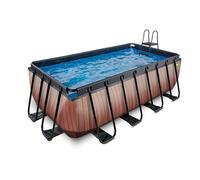 EXIT Wood Piscine Tubulaire 400x200x122cm - Piscine Hors Sol - avec Pompe de Filtration - Marron