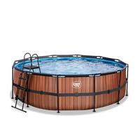 EXIT Wood Piscine Tubulaire ø450 - Piscine Hors Sol - avec Pompe de Filtration - Rond - Marron