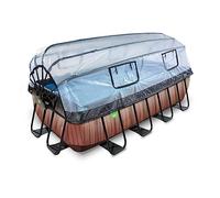 EXIT Wood Pool 400x200 cm with Dome and Sand Filter Pump - Brown - Piscine (Piscine avec Anneau Gonflable, Rectangulaire, 7020 L, Marron, Enfant & Adult, 5 Personnes)