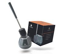 EXITOSO Brosse WC Silicone Support Sol - Brosse Toilette Silicone avec Pinceau - Balayette Balai WC Silicone Antibactérien Gris Noir - Brosse de Toilette Silicone Balai Toilette WC Silicone Souple