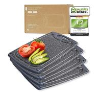 Exitoso Lot de 4 petites planches à découper en plastique antidérapant avec rainure pour jus - Passent au lave-vaisselle - Petites planches à découper en plastique pour les essentiels de cuisine